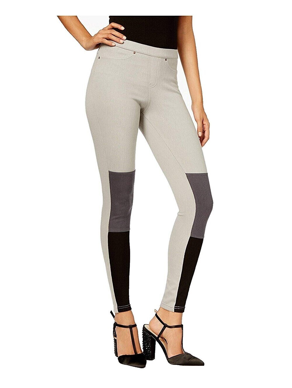 Hue Womens Color Blocked Denim Leggings Size S